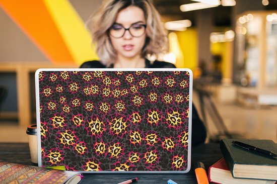 Sticker pour ordinateur portable - 17,3 pouces - Design léopard - Jaune - Rose - 40x30cm - Autocollants pour ordinateur portable - Skin pour ordinateur portable - Housse