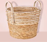 Mand 35x28cm Naturel Witte streep groot – Multifunctionele mand – Handgemaakt – Plantenmand – Planten Accessoires – Opberg Mand