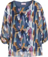 Cassis - Female - Soepele blouse in viscose en zijde met een artistieke print  - Blauw