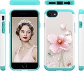 Voor iPhone SE 2020/8/7 Gekleurd tekeningpatroon PU Skinny + TPU beschermhoes (parelbloem)