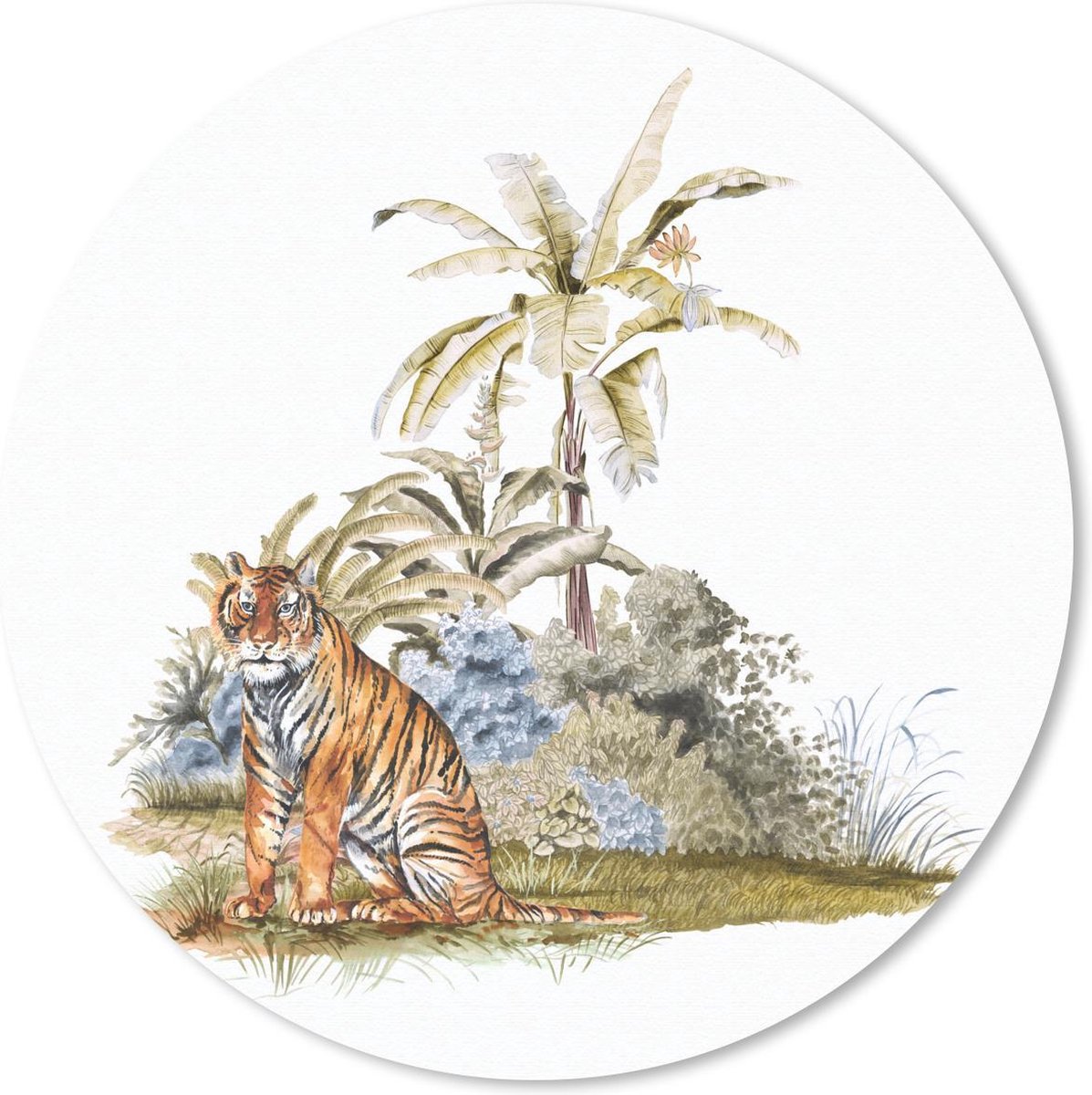 Muismat rond 30x30 cm - Mousepad Tijger - Planten - Schilderij - Ronde muismatten