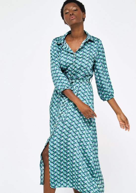 zondag uitdrukken rekken LolaLiza Lange hemd jurk met retro print - Green - Maat 40 | bol.com