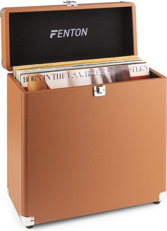 Platenkoffer - Fenton RC30 platenkoffer voor 30 - 35 platen - Geschikt voor alle formaten - Flanellen voering - Bruin