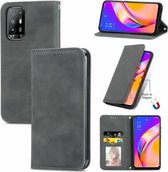 Voor OPPO A94 5G/A95 5G/F19 Pro+/Reno5 Z Retro Skin Feel Business Magnetische Horizontale Flip Leather Case Met Houder & Kaartsleuven & Portemonnee & Fotolijst (Grijs)