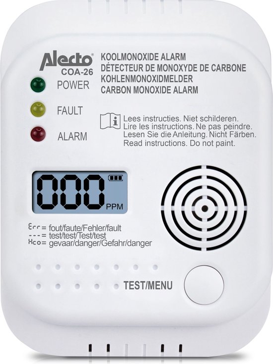 Alecto COA-26 Koolmonoxidemelder - 7 jaar sensor - Voldoet aan Europese norm EN50291 - Wit