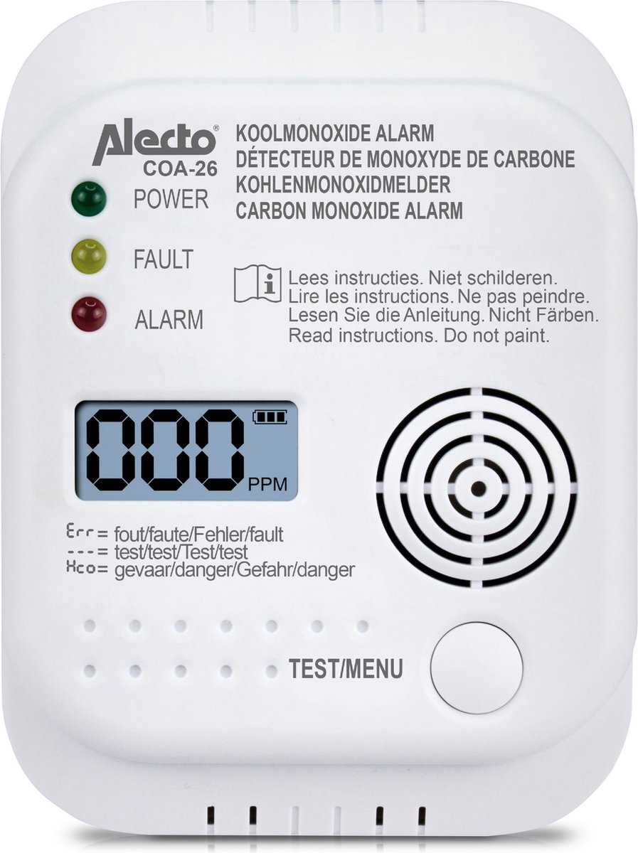Alecto COA-26 Koolmonoxidemelder - 7 jaar sensor - Voldoet aan Europese norm EN50291 - Wit - Alecto