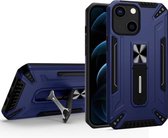 War-god Armor TPU + PC Schokbestendige magnetische beschermhoes met opvouwbare houder voor iPhone 13 mini (saffierblauw)