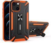 War-god Armor TPU + PC Schokbestendige magnetische beschermhoes met opvouwbare houder voor iPhone 13 (oranje)