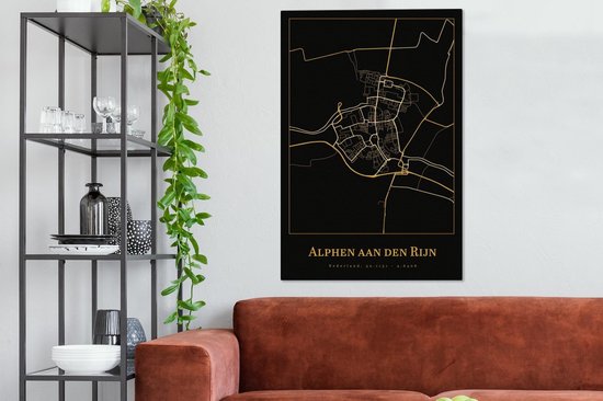 Peinture sur toile Carte - Alphen aan den Rijn - Or - Zwart - 80x120 cm - Décoration murale
