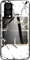 Marmer Gehard Glas Achterkant TPU Border Case voor OnePlus Nord 2 5G (HCBL-23)