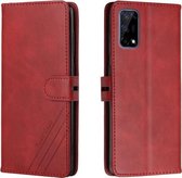 Voor Realme 7 5G Stiksels Stijl 2-Kleur Koe Textuur Horizontale Flip PU Lederen Case met Houder & Kaartsleuf & Lanyard (Rood)