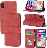 Reliëf gestreepte magnetische gesp PU + TPU horizontale flip lederen hoes met houder & kaartsleuf & portemonnee & fotolijst & sling voor iPhone XS / X (rood)