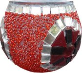 De Groen Home Mosaic Candleholder - Verres - Lumière du vent - Lumière atmosphérique - Handgemaakt - Rouge / Zwart