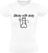 Chicks with dicks  Dames t-shirt | shemale | genderneutraal | gay | Wit