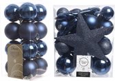 49x stuks kunststof kerstballen met ster piek donkerblauw mix - Kerstversiering/kerstboomversiering