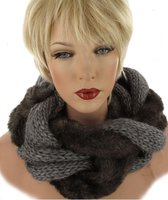 Laine Bonnet col kolsjaal met imitatie bont kleur grijs maat one size