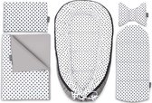 Babynestje - Babynest 5 elementen SET - Draagbare nest met dekentje - Dubbelzijdig - 60 x 105 cm - Black dotty