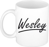 Wesley naam cadeau mok / beker met sierlijke letters - Cadeau collega/ vaderdag/ verjaardag of persoonlijke voornaam mok werknemers