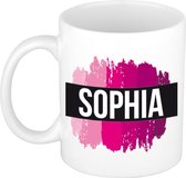 Sophia naam cadeau mok / beker met roze verfstrepen - Cadeau collega/ moederdag/ verjaardag of als persoonlijke mok werknemers
