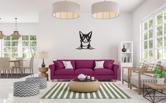 LaPerm - Chat - Femelle - M - 60x61cm - Zwart - décoration murale
