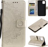 Totem bloem reliëf horizontale flip TPU + PU lederen tas met houder & kaartsleuven & portemonnee voor iPhone 13 mini (goud)