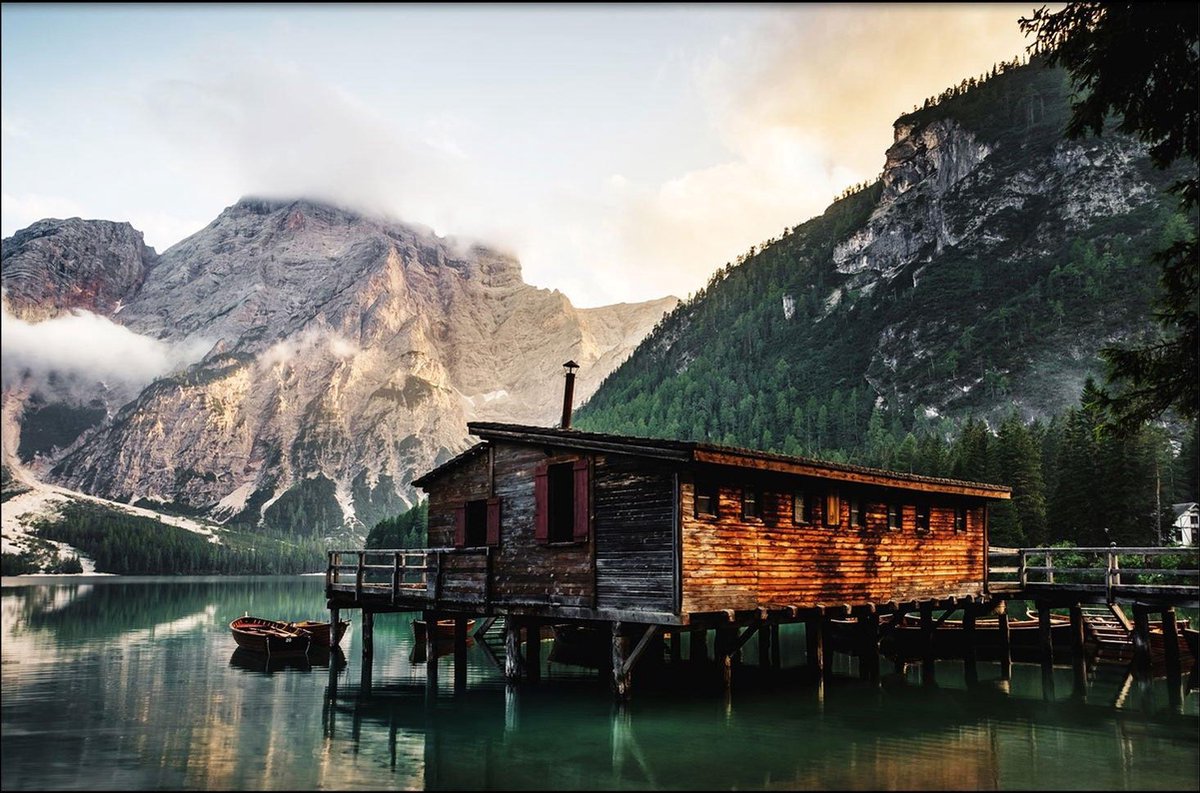 Walljar - Lago Di Braies II - Muurdecoratie - Canvas schilderij