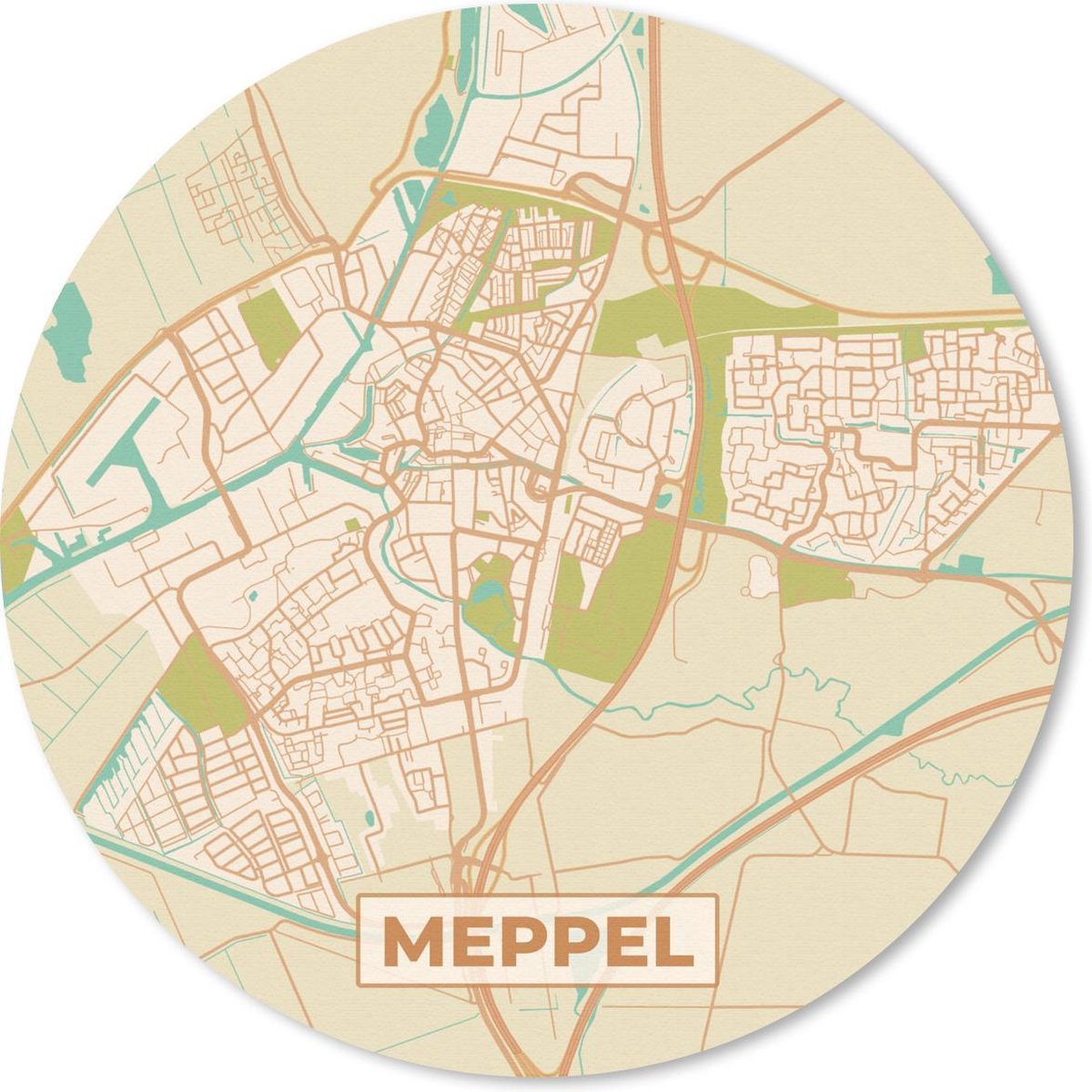 Muismat rond 40x40 cm - Mousepad Plattegrond - Meppel - Vintage - Ronde muismatten - Stadskaart