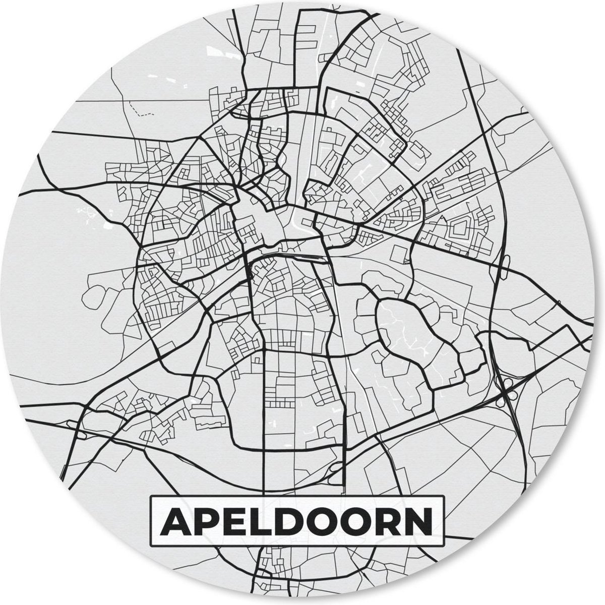 Muismat rond 40x40 cm - Mousepad Stadskaart - Apeldoorn - Grijs - Wit - Ronde muismatten