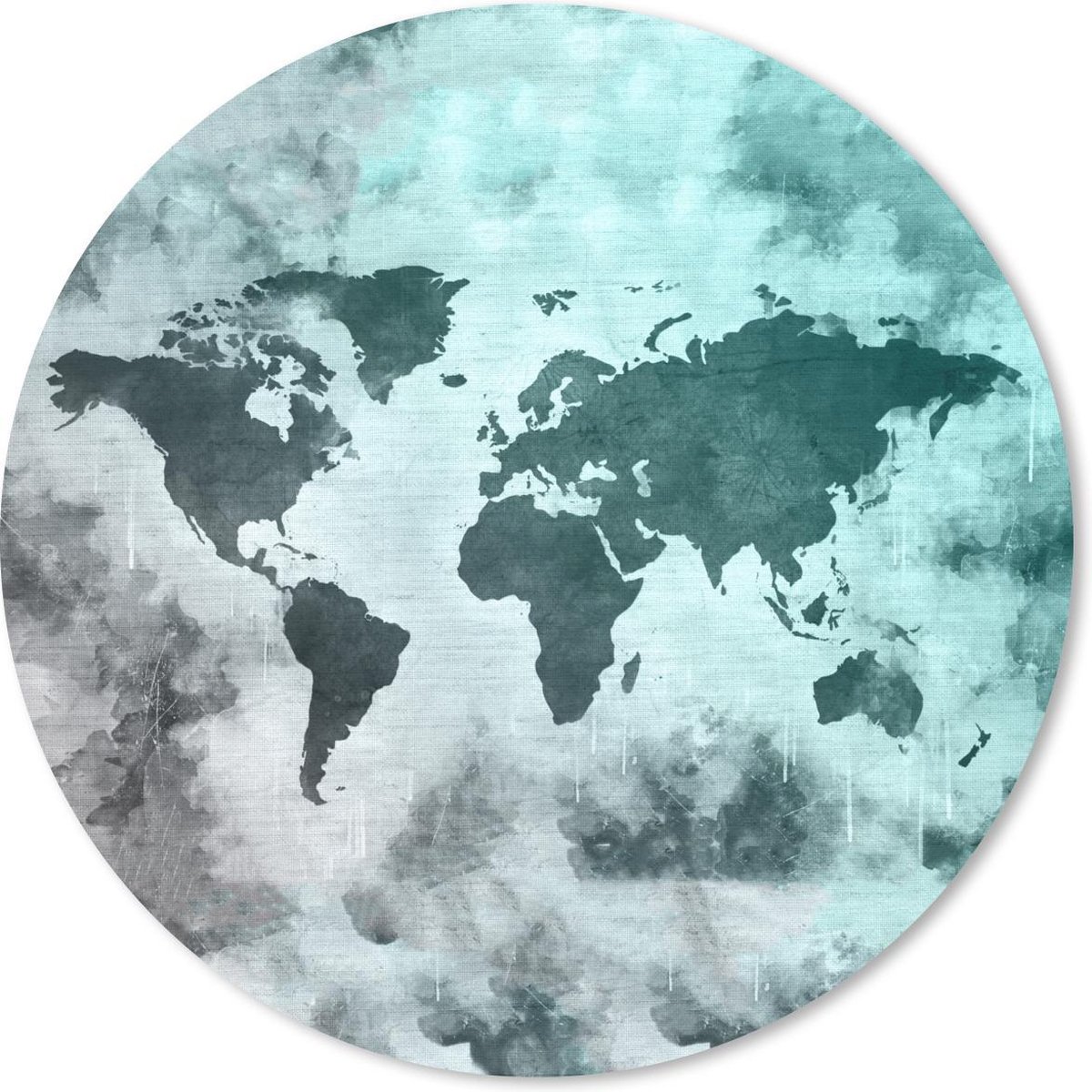 Muismat rond 40x40 cm - Mousepad Wereldkaart - Rook - Grijs - Ronde muismatten