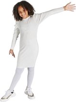 Meisjes stretch jurk chickenleg/pofmouwen wit | Maat 128/ 8Y