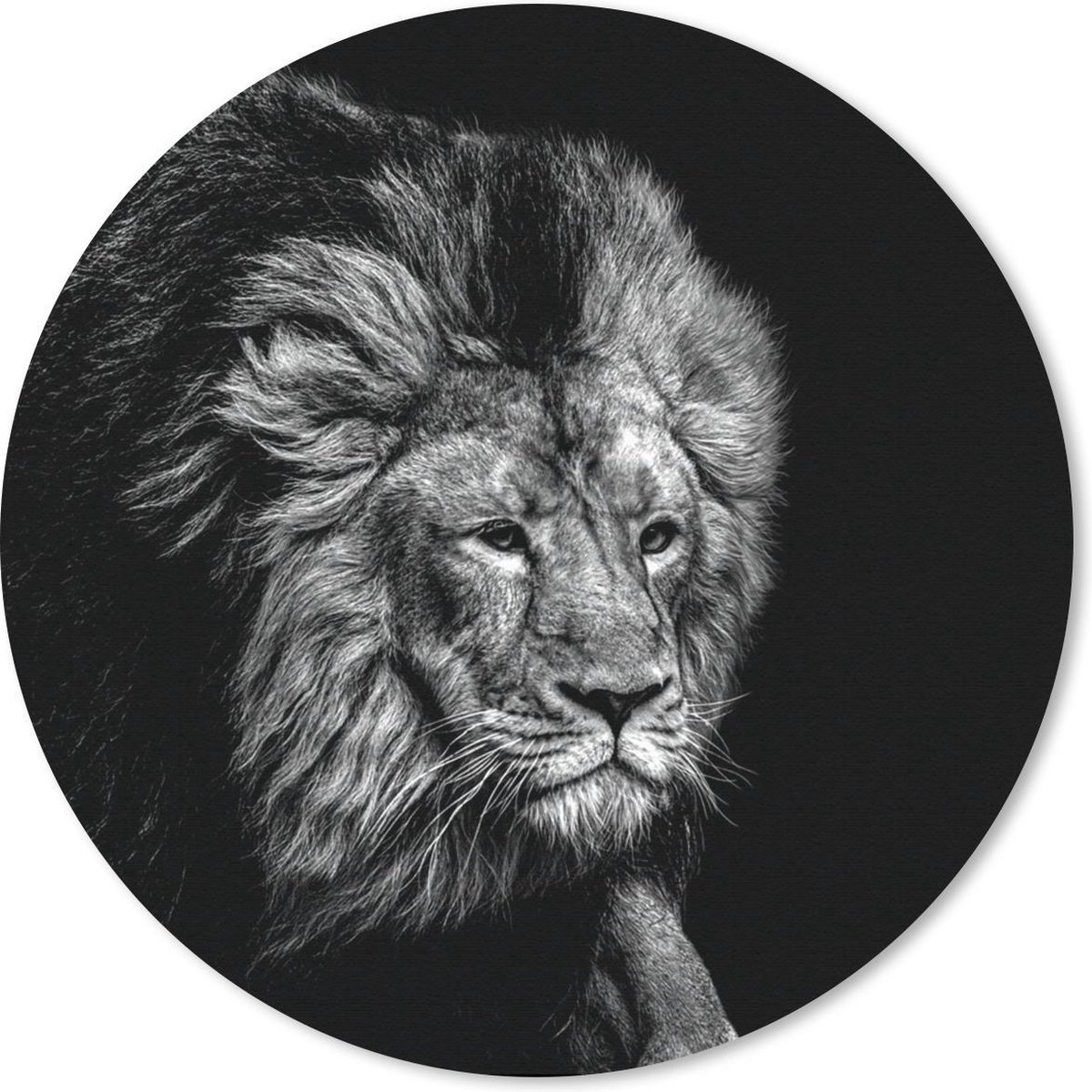 Muismat rond 50x50 cm - Mousepad Leeuw - Dieren - Zwart - Wit - Ronde muismatten