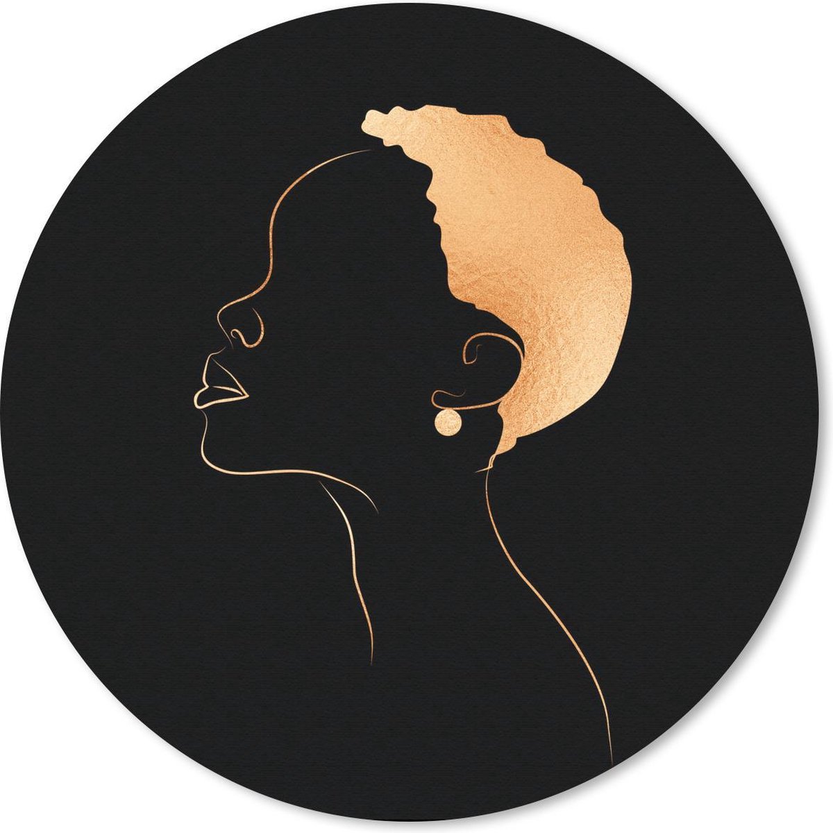 Muismat rond 40x40 cm - Mousepad Vrouw - Black and gold - Line art - Ronde muismatten