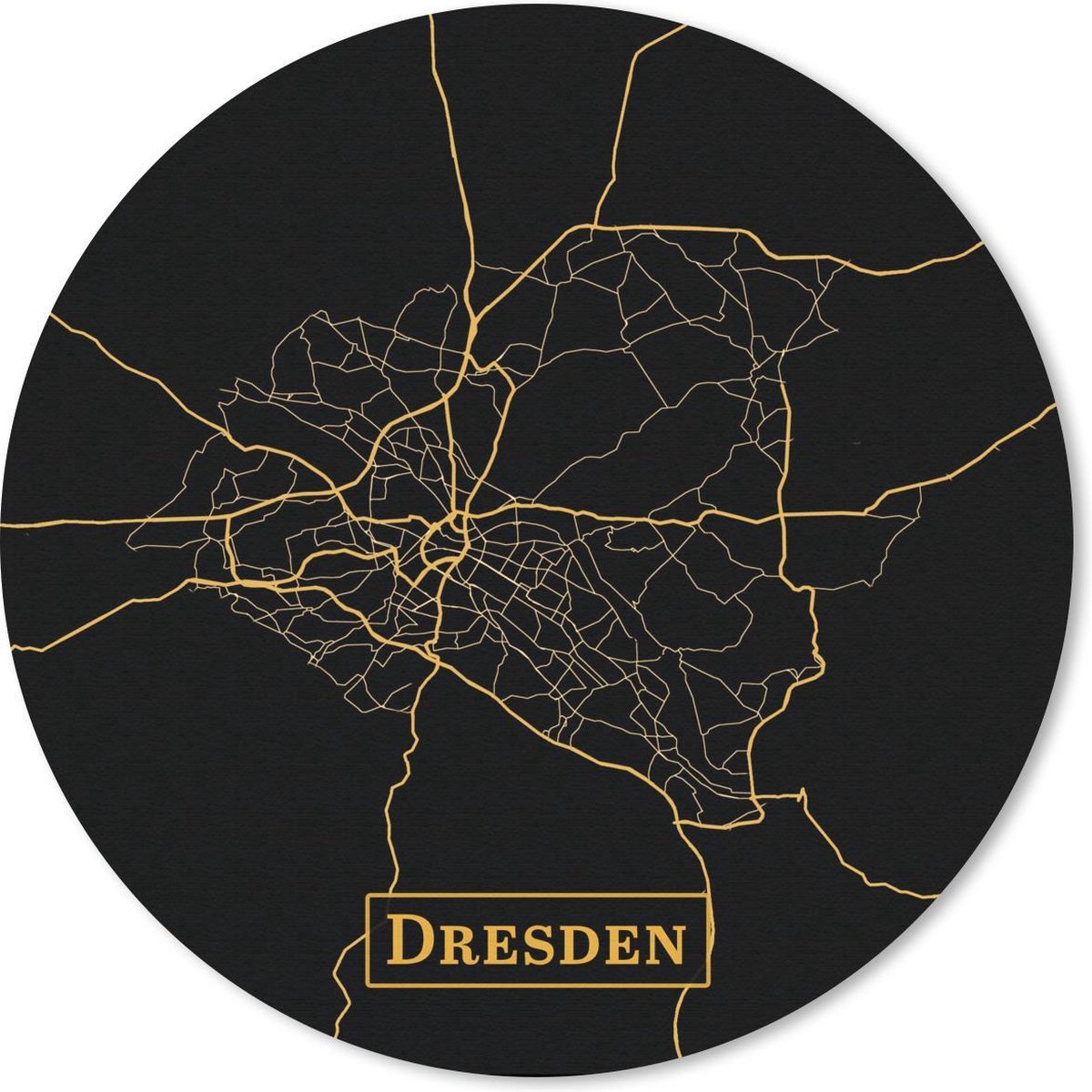 Muismat rond 40x40 cm - Mousepad Kaart - Dresden - Goud - Zwart - Ronde muismatten