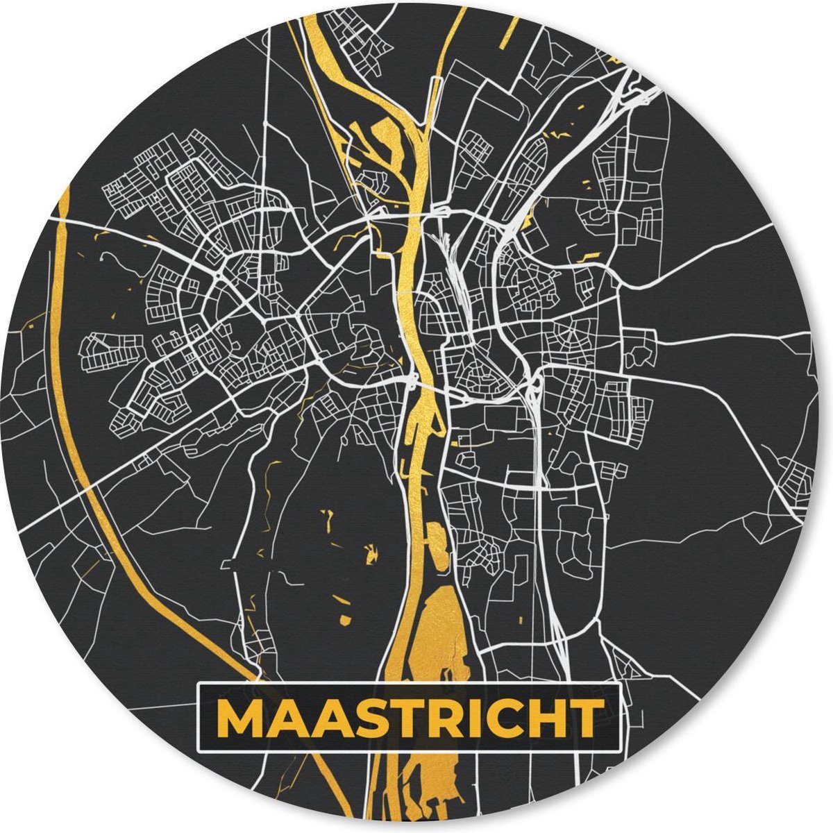 Muismat rond 40x40 cm - Mousepad Plattegrond - Maastricht - Goud - Zwart - Ronde muismatten - Stadskaart