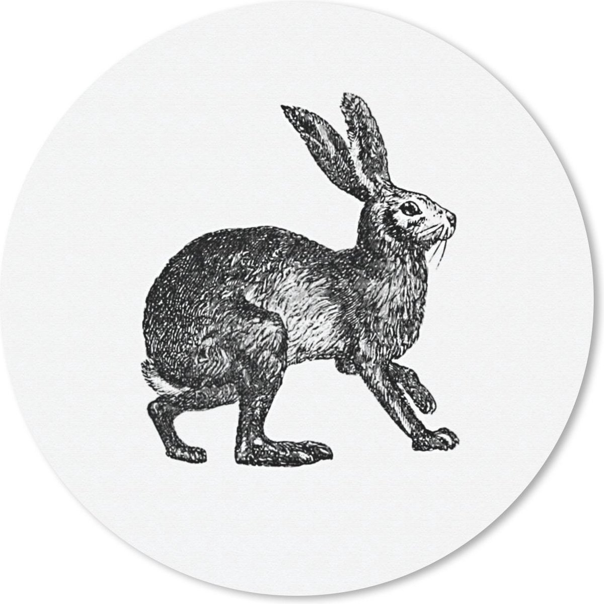 Muismat rond 40x40 cm - Mousepad Vintage - Haas - Zwart - Wit - Ronde muismatten
