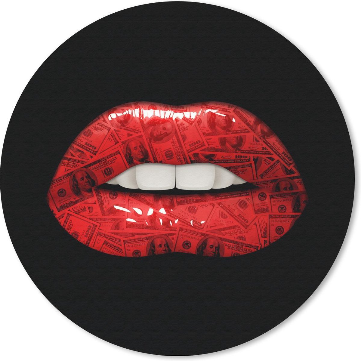 Muismat rond 40x40 cm - Mousepad Lippen - Geld - Rood - Ronde muismatten