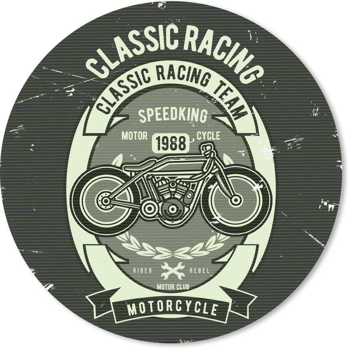 Muismat rond 50x50 cm - Mousepad Motorfiets - Race - Retro - Tekening - Ronde muismatten