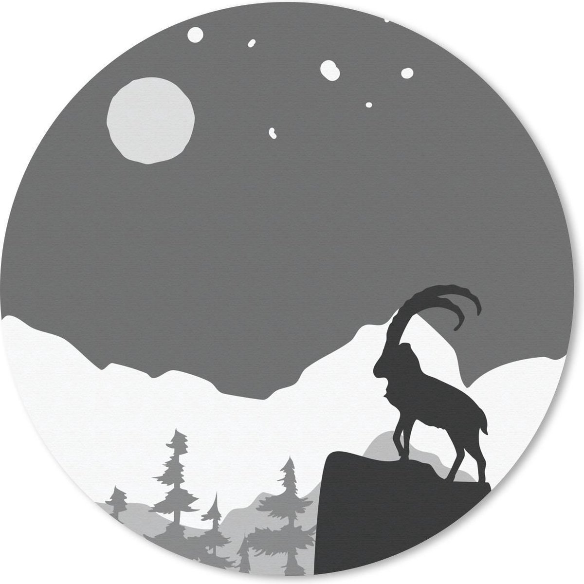 Muismat rond 50x50 cm - Mousepad Illustratie - Geit - Zwart - Wit - Ronde muismatten