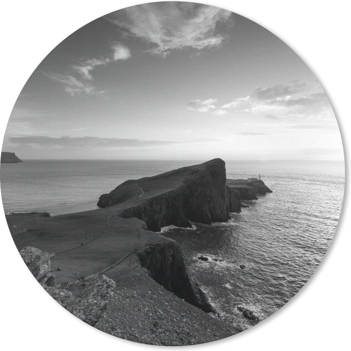 Muismat rond 50x50 cm - Mousepad Uitzicht vanaf Skye in zwart-wit - Ronde muismatten