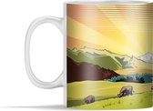Mok - Illustratie van een berglandschap met Alpen koeien - 350 ml - Beker