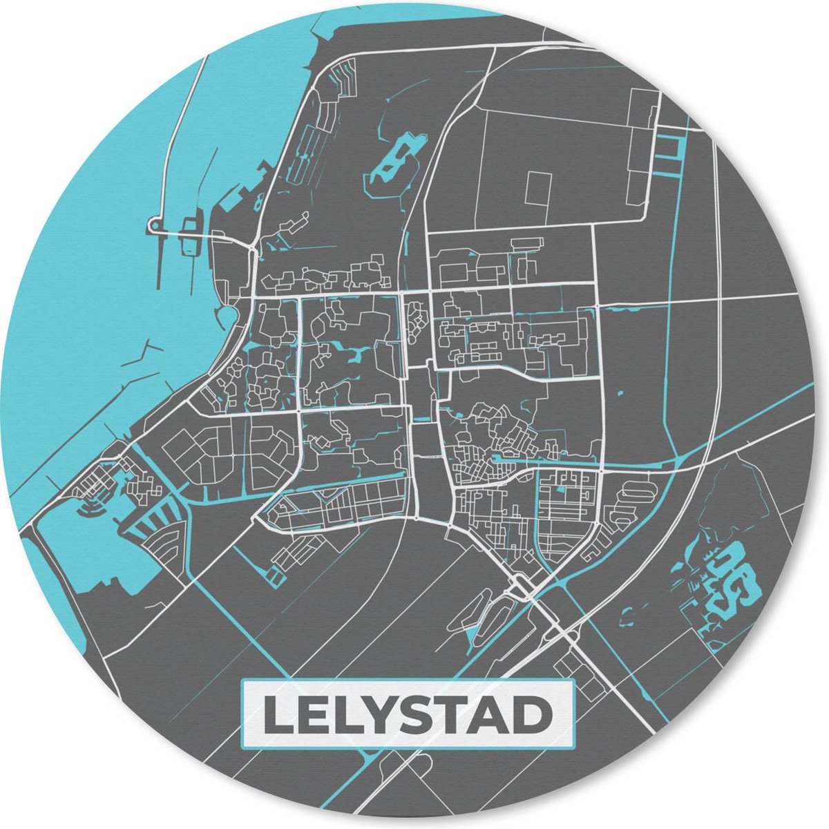 Muismat rond 40x40 cm - Mousepad Stadskaart - Lelystad - Grijs - Blauw - Ronde muismatten