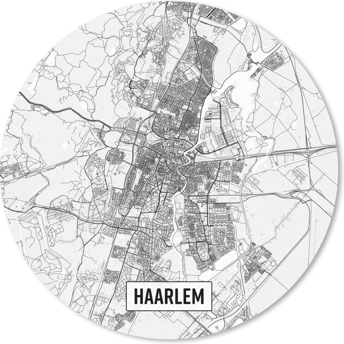 Muismat rond 40x40 cm - Mousepad Stadskaart Haarlem - Ronde muismatten