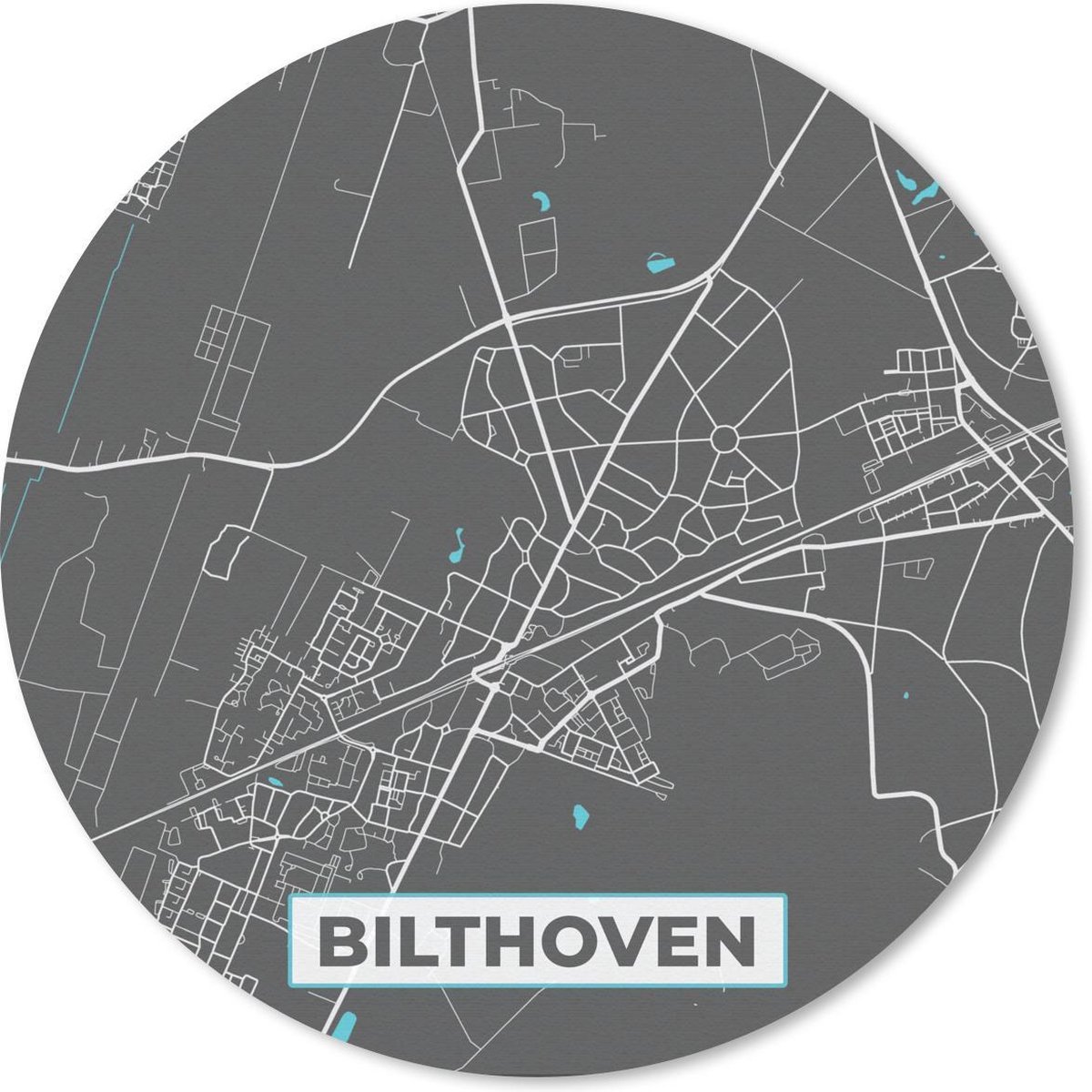Muismat rond 50x50 cm - Mousepad Stadskaart - Bilthoven - Grijs - Blauw - Ronde muismatten