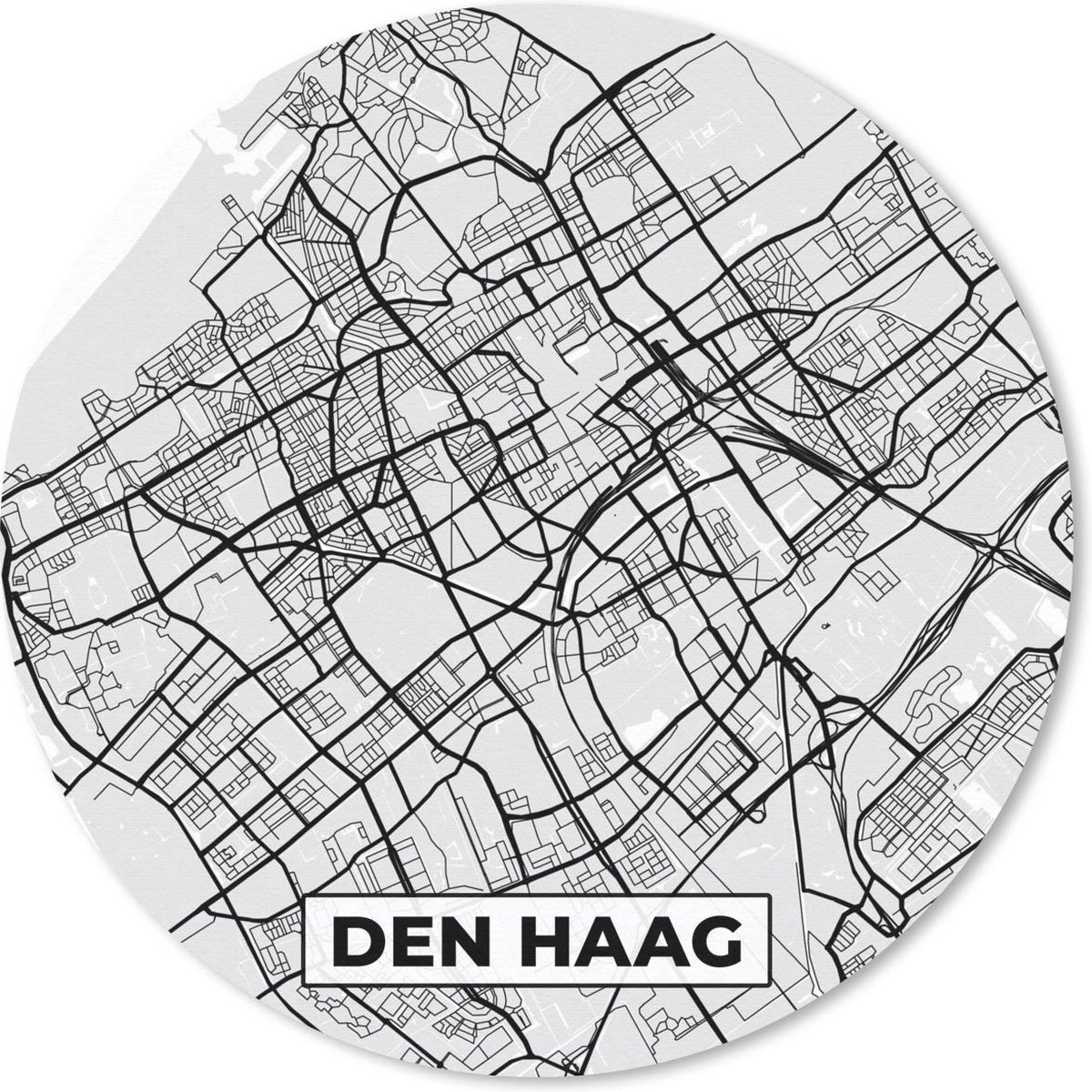 Muismat rond 50x50 cm - Mousepad Stadskaart - Den Haag - Grijs - Wit - Ronde muismatten