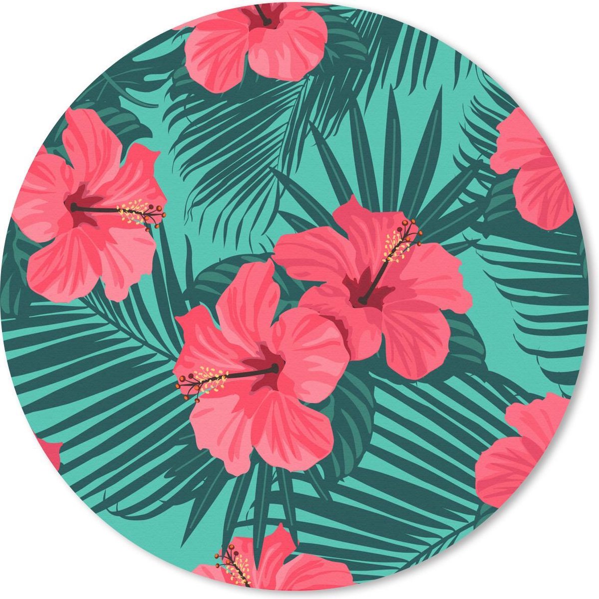 Muismat rond 40x40 cm - Mousepad Tropisch - Bloemen - Palmblad - Ronde muismatten
