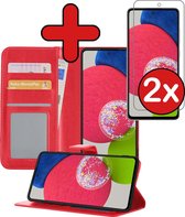 Hoesje Geschikt voor Samsung A52s Hoesje Book Case Hoes Portemonnee Cover Walletcase Met 2x Screenprotector - Hoes Geschikt voor Samsung Galaxy A52s 5G Hoes Bookcase Hoesje - Rood