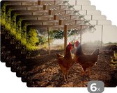 Placemat - Placemats kunststof - Twee kippen in ren - 45x30 cm - 6 stuks - Hittebestendig - Anti-Slip - Onderlegger - Afneembaar