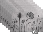 Placemat - Placemats kunststof - Stilleven - Zwart - Wit - Natuur - 45x30 cm - 6 stuks - Hittebestendig - Anti-Slip - Onderlegger - Afneembaar