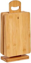 Set van 6x stuks bamboe houten snijplanken/serveerplanken met houder - Serveerplankjes/snijplankjes van hout