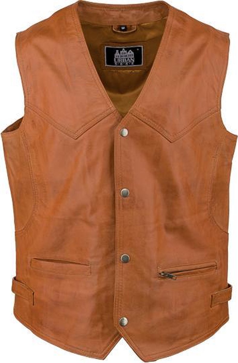 Urban 5884® Billy -Leren vest heren Cognac lams leer gewaxt S